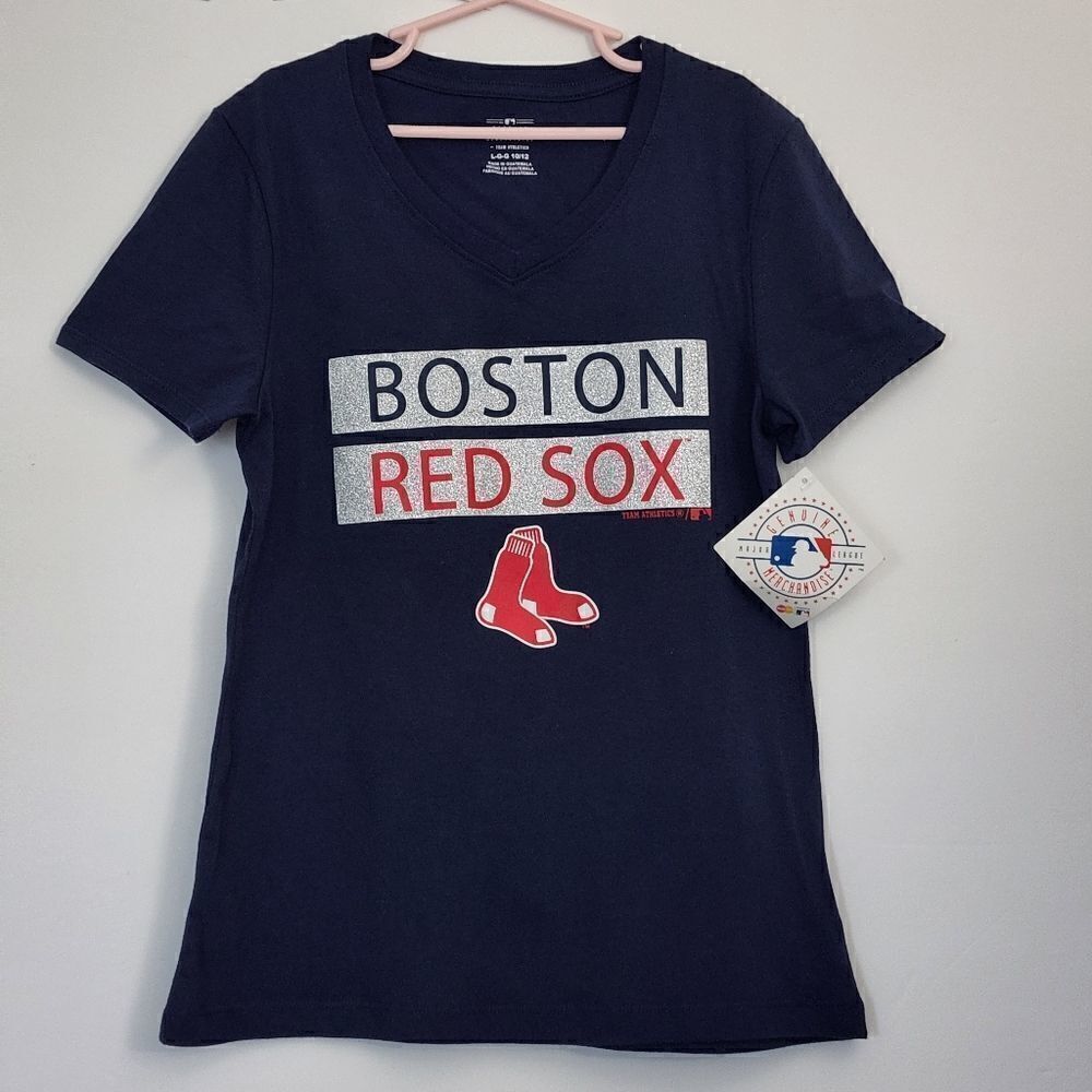 Nwt MLB - XS, S, L, XL Girls Boston Red Sox V-neck t-shirt Sport - Blue